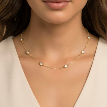 Lgd Stationary Necklace – Lab Diamond Necklace in 18K Gold | Just Brilliant – angle view