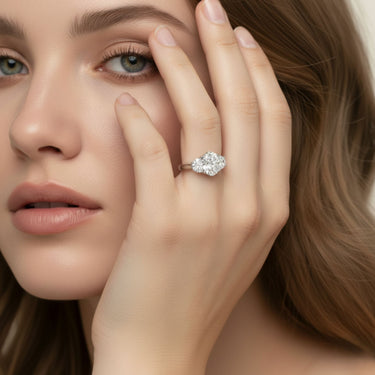 3 Stone Engagement Ring – Lab Diamond Engagement Ring in 18K Gold | Just Brilliant – detail view