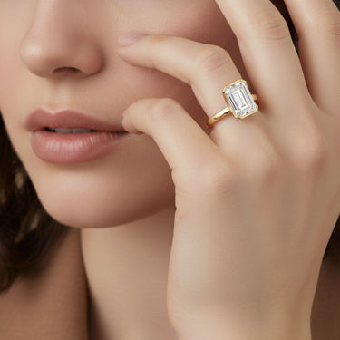 Emerald 1Ct Plus Ring – Emerald Ring in 18K Gold | Just Brilliant – angle view