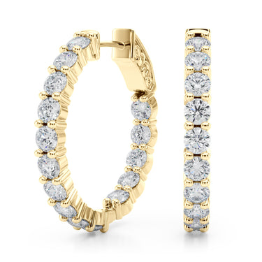 Inside-Out Shared Prong Round Hoop Earrings – Round Lab Diamond Hoop Earrings in 18K Gold | Just Brilliant – angle view