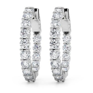 Inside-Out Shared Prong Round Hoop Earrings – Round Lab Diamond Hoop Earrings in 18K Gold | Just Brilliant – close-up view