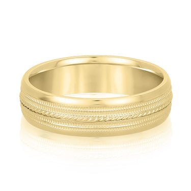 6mm Standard Weight Mens Band – Lab Diamond Men's Band in 18K Gold | Just Brilliant – close-up view