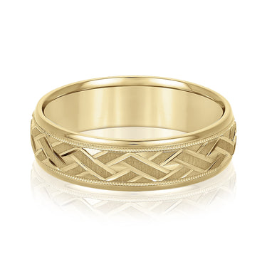 6mm Standard Weight Mens Band – Lab Diamond Men's Band in 18K Gold | Just Brilliant – close-up view