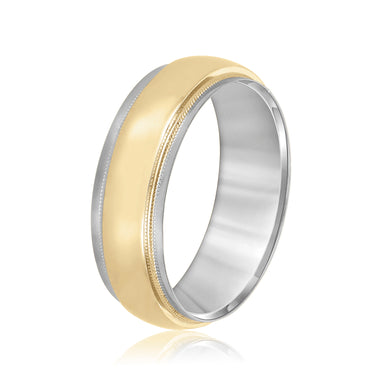 7mm Standard Weight Mens Band – Lab Diamond Men's Band in 18K Gold | Just Brilliant – angle view