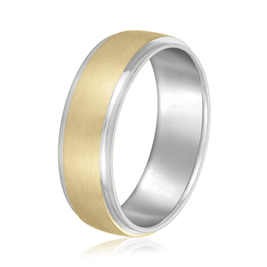 7mm Standard Weight Mens Band – Lab Diamond Men's Band in 18K Gold | Just Brilliant – angle view