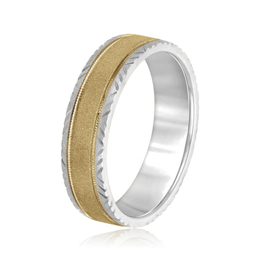 6mm Standard Weight Mens Band – Lab Diamond Men's Band in 18K Gold | Just Brilliant – angle view