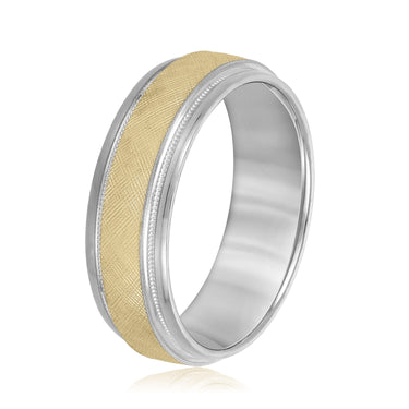 7mm Standard Weight Mens Band – Lab Diamond Men's Band in 18K Gold | Just Brilliant – angle view