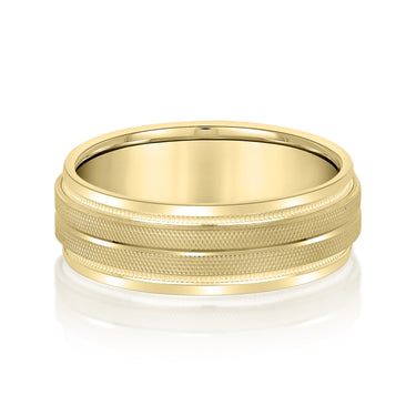 7mm Standard Weight Mens Band – Lab Diamond Men's Band in 18K Gold | Just Brilliant – close-up view