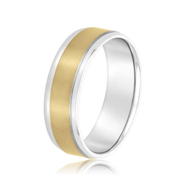 7mm Standard Weight Mens Band – Lab Diamond Men's Band in 18K Gold | Just Brilliant – angle view