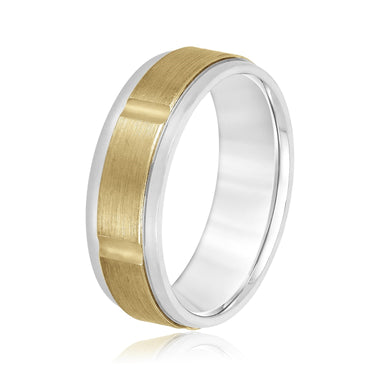 7mm Standard Weight Mens Band – Lab Diamond Men's Band in 18K Gold | Just Brilliant – angle view