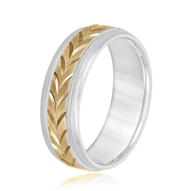 7mm Standard Weight Mens Band – Lab Diamond Men's Band in 18K Gold | Just Brilliant – angle view