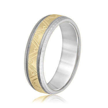 6mm Standard Weight Mens Band – Lab Diamond Men's Band in 18K Gold | Just Brilliant – angle view