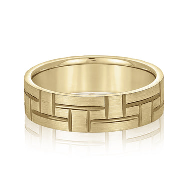 6mm Standard Weight Mens Band – Lab Diamond Men's Band in 18K Gold | Just Brilliant – close-up view