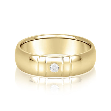 6mm Heavy Weight Mens Band with Diamond – Lab Diamond Men's Band in 18K Gold | Just Brilliant – close-up view