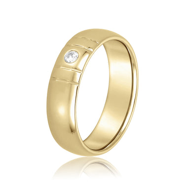 6mm Heavy Weight Mens Band with Diamond – Lab Diamond Men's Band in 18K Gold | Just Brilliant – lifestyle view