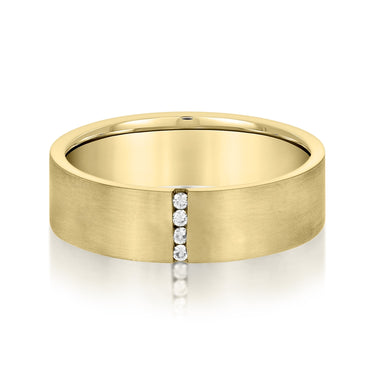 6mm Heavy Weight Mens Band with Diamond – Lab Diamond Men's Band in 18K Gold | Just Brilliant – close-up view