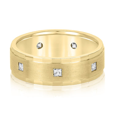 7mm Heavy Weight Mens Band with Diamond – Lab Diamond Men's Band in 18K Gold | Just Brilliant – close-up view