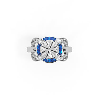Stellar Promise Ring by Just Brilliant – 2.5ct lab diamond & sapphire halo ring in 18K white gold – detail view