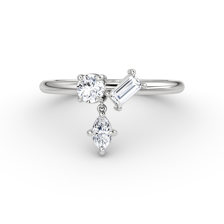 Just Brilliant Falling Star Ring, 18K White Gold, front view