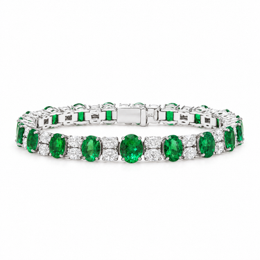 Ailes d’Émeraude Bracelet by Just Brilliant — complete front view in 18K white gold