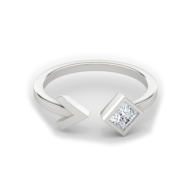 Just Brilliant Arrow Cuff Ring, 0.25Ct / Princess, 18K White Gold, front view