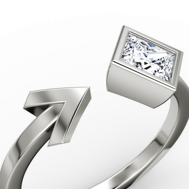 Just Brilliant Arrow Cuff Ring, 0.50Ct / Princess, 18K White Gold, detail view