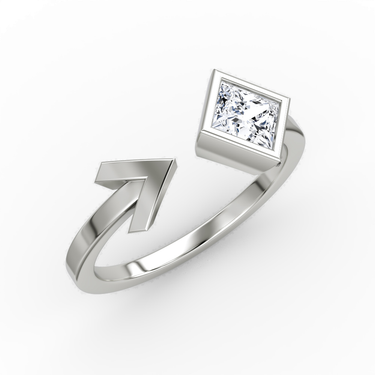 Just Brilliant Arrow Cuff Ring, 0.50Ct / Princess, 18K White Gold, upright view
