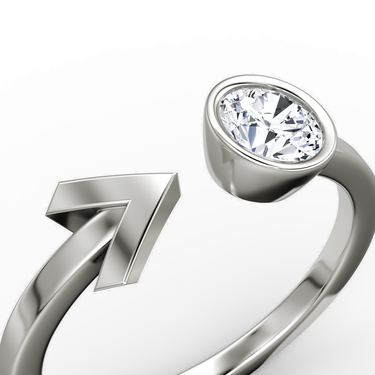 Just Brilliant Arrow Cuff Ring, 0.40Ct / Round Brilliant, 18K White Gold, detail view