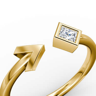 Just Brilliant Arrow Cuff Ring, 0.15Ct / Princess, 18K Yellow Gold, detail view