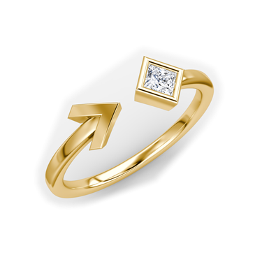 Just Brilliant Arrow Cuff Ring, 0.15Ct / Princess, 18K Yellow Gold, upright view