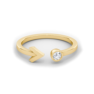 Just Brilliant Arrow Cuff Ring, 0.10Ct / Round Brilliant, 18K Yellow Gold, front view