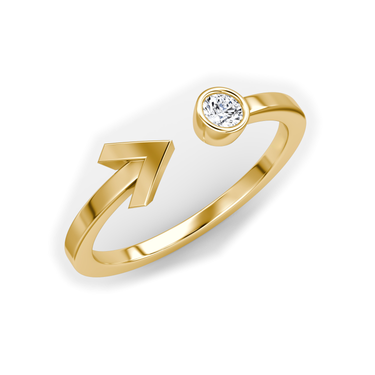 Just Brilliant Arrow Cuff Ring, 0.10Ct / Round Brilliant, 18K Yellow Gold, upright view