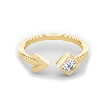 Just Brilliant Arrow Cuff Ring, 0.25Ct / Princess, 18K Yellow Gold, front view