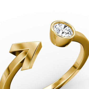 Just Brilliant Arrow Cuff Ring, 0.25Ct / Round Brilliant, 18K Yellow Gold, detail view