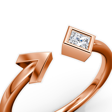 Just Brilliant arrow cuff ring, rose gold, detail view.