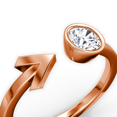 Just Brilliant arrow cuff ring, rose gold, detail view.