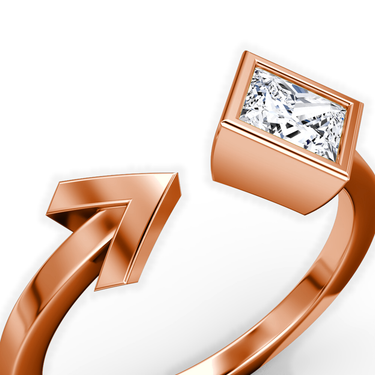 Just Brilliant arrow cuff ring, rose gold, detail view.