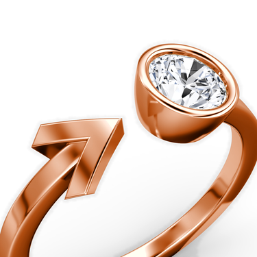 Just Brilliant arrow cuff ring, rose gold, detail view.