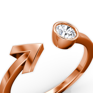 Just Brilliant arrow cuff ring, rose gold, detail view.