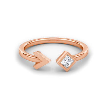 Just Brilliant arrow cuff ring, rose gold, front view.