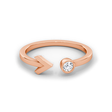 Just Brilliant arrow cuff ring, rose gold, front view.