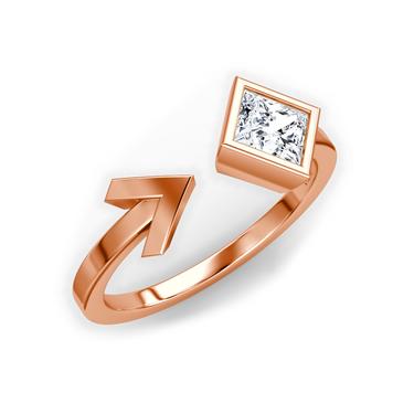 Just Brilliant arrow cuff ring, rose gold, upright view.