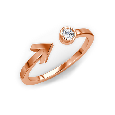Just Brilliant arrow cuff ring, rose gold, upright view.