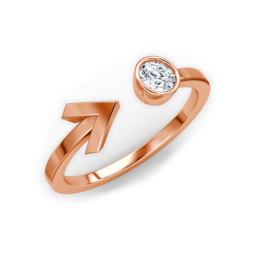 Just Brilliant arrow cuff ring, rose gold, upright view.