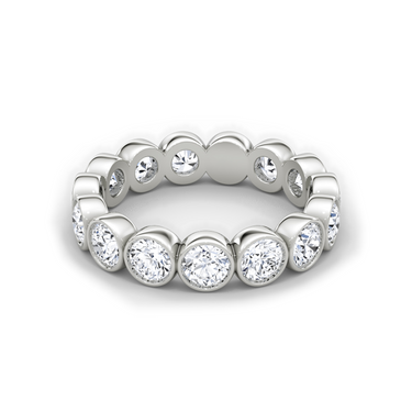 Just Brilliant bezel eternity band, round-brilliant original, 18K White Gold, front view.