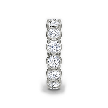 Just Brilliant bezel eternity band, side view, white background with natural shadow
