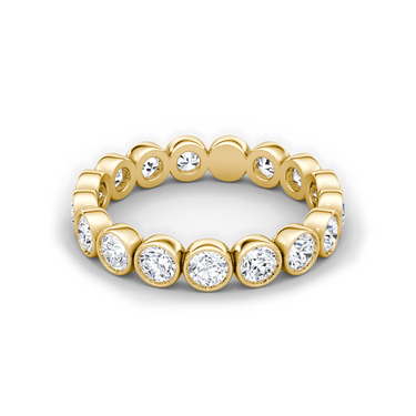 Just Brilliant bezel eternity band, round-brilliant petite, 18K Yellow Gold, front view.