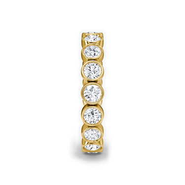 Just Brilliant bezel eternity band, side view, white background with natural shadow