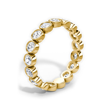 Just Brilliant bezel eternity band, upright view, white background with natural shadow