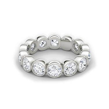 Just Brilliant bezel eternity band, round-brilliant large, 18K White Gold, front view.